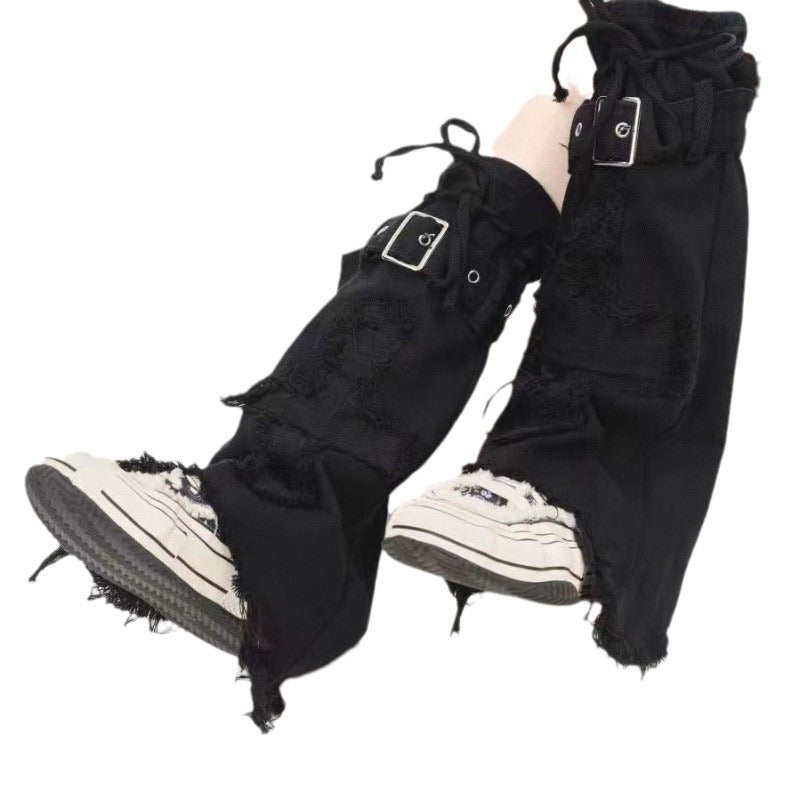 Y2K Denim Leg Cover with Cross Design