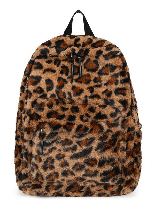 Leopard Print Plush Backpack