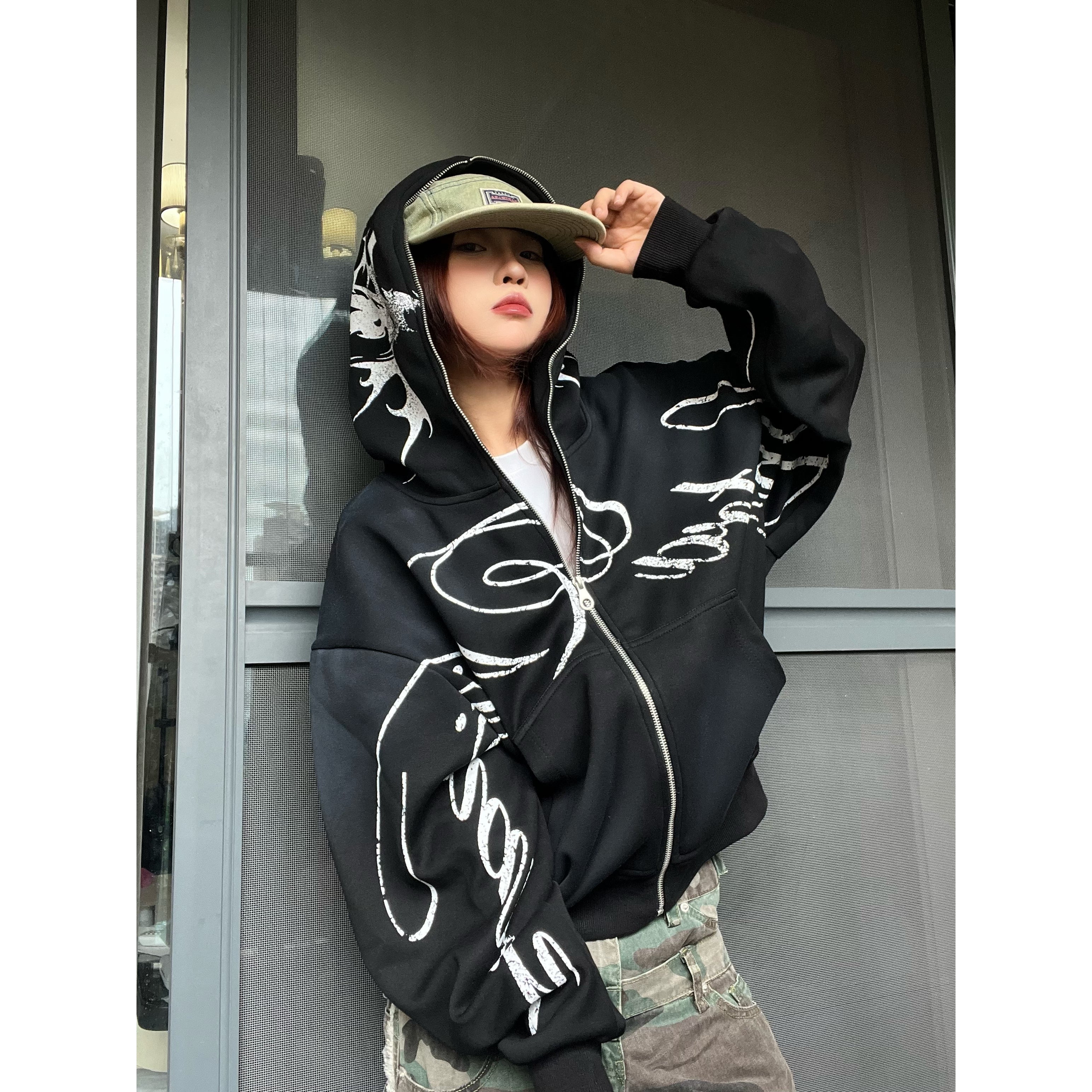 Y2K Printed Hooded Cardigan