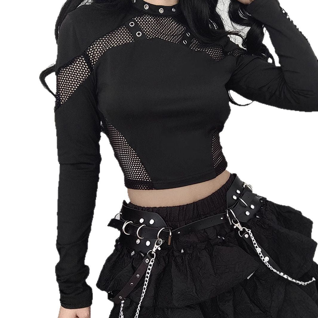 Dark Punk Mesh Long Sleeve Top