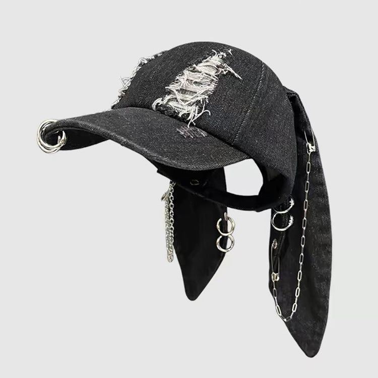 Punk Rabbit Ear Baseball Cap with Chains