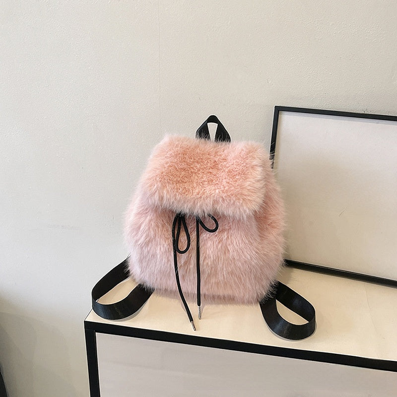 Plush Drawstring Backpack