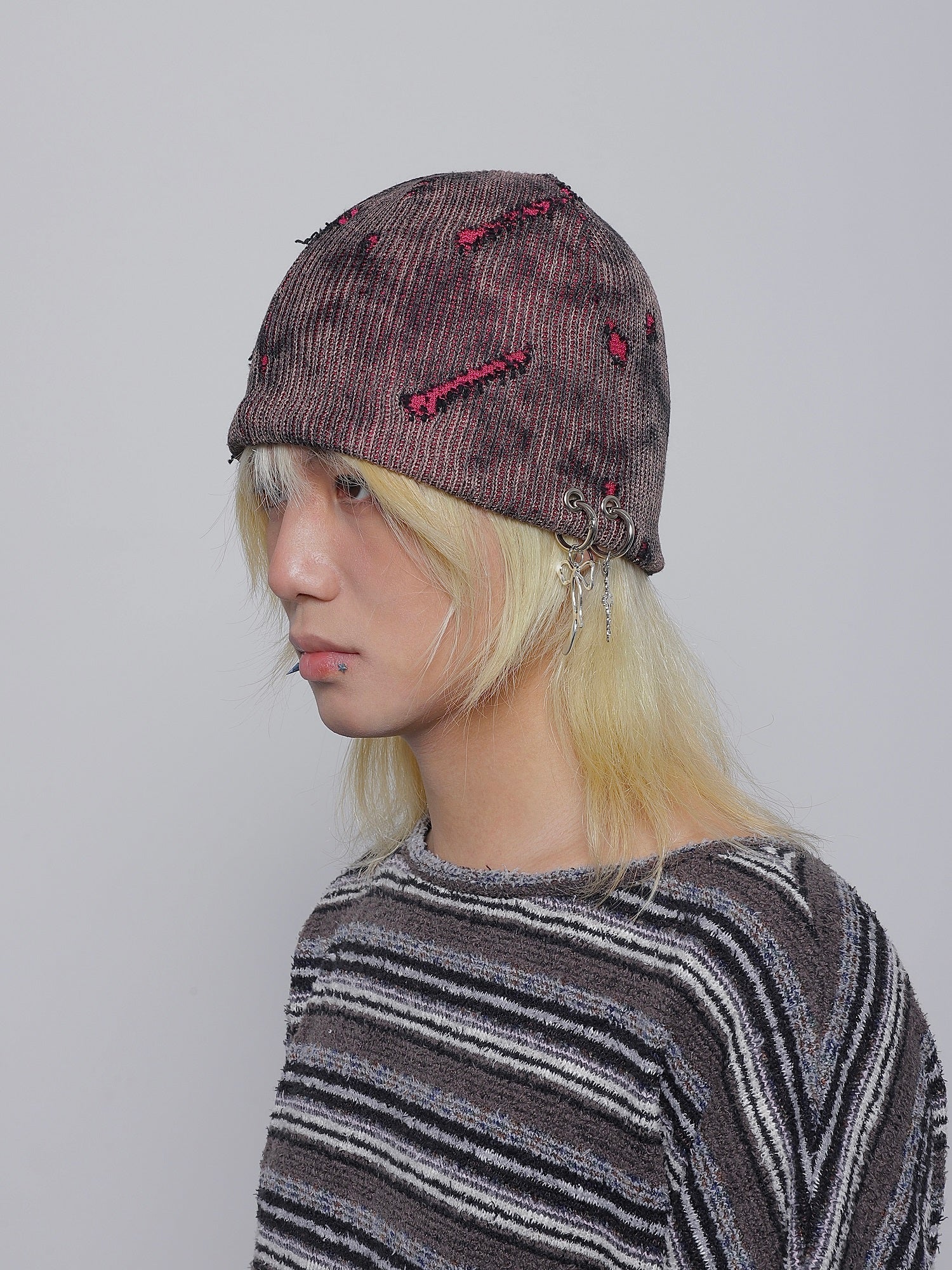 Y2K Knit Beanie with Cross Pendant