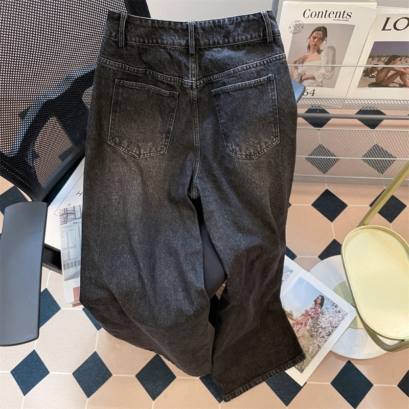 Punk Style Distressed Wide-Leg Denim Jeans