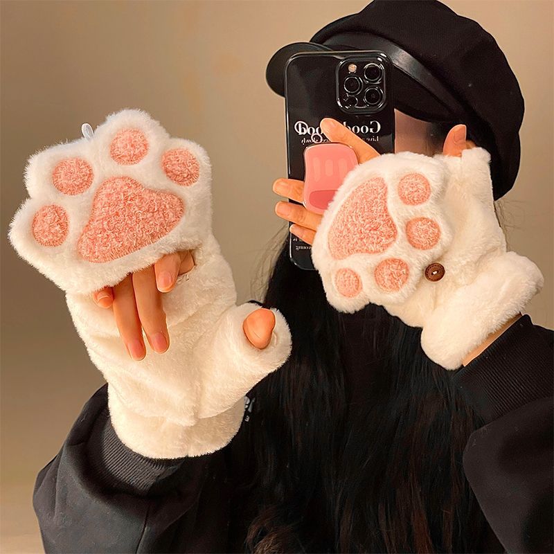 Cute Plush Flip Winter Gloves