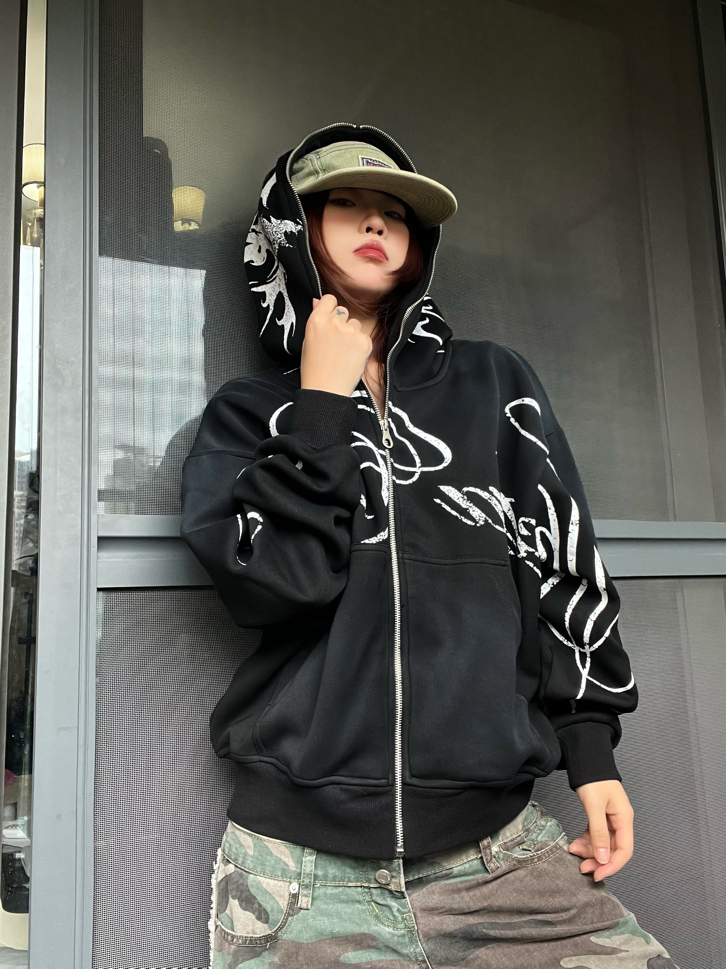 Y2K Printed Hooded Cardigan