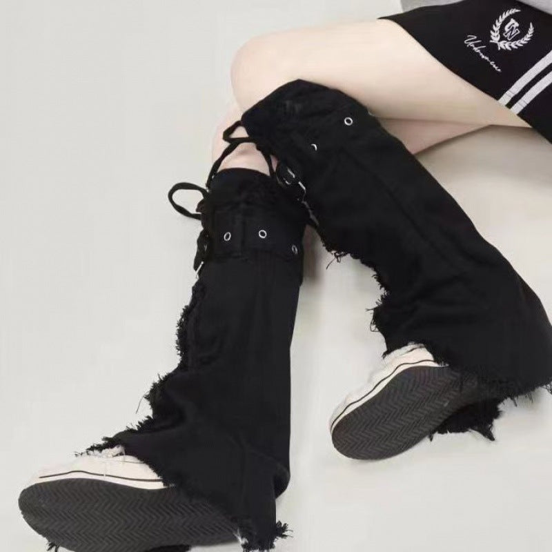 Y2K Denim Leg Cover with Cross Design