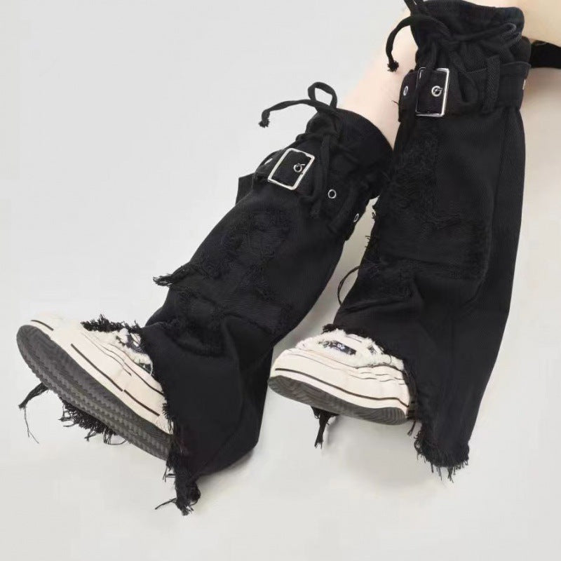 Y2K Denim Leg Cover with Cross Design