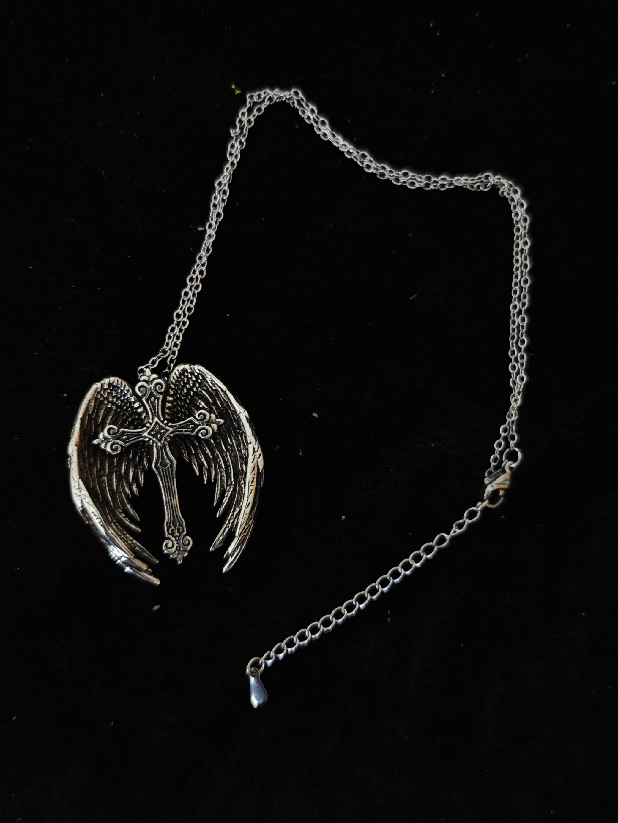 Gothic Angel Cross Necklace Vintage Distressed Pendant