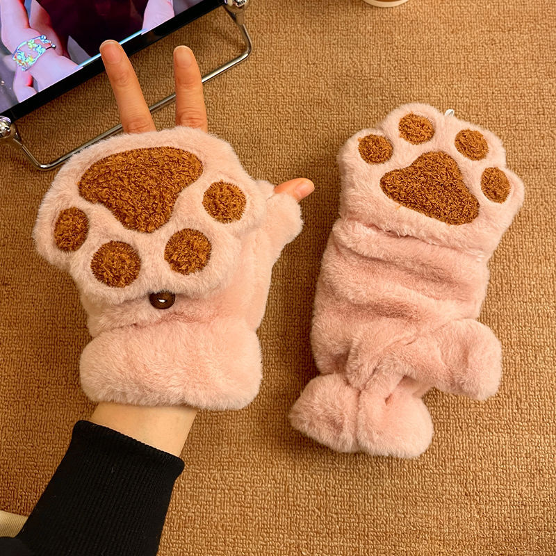Cute Plush Flip Winter Gloves