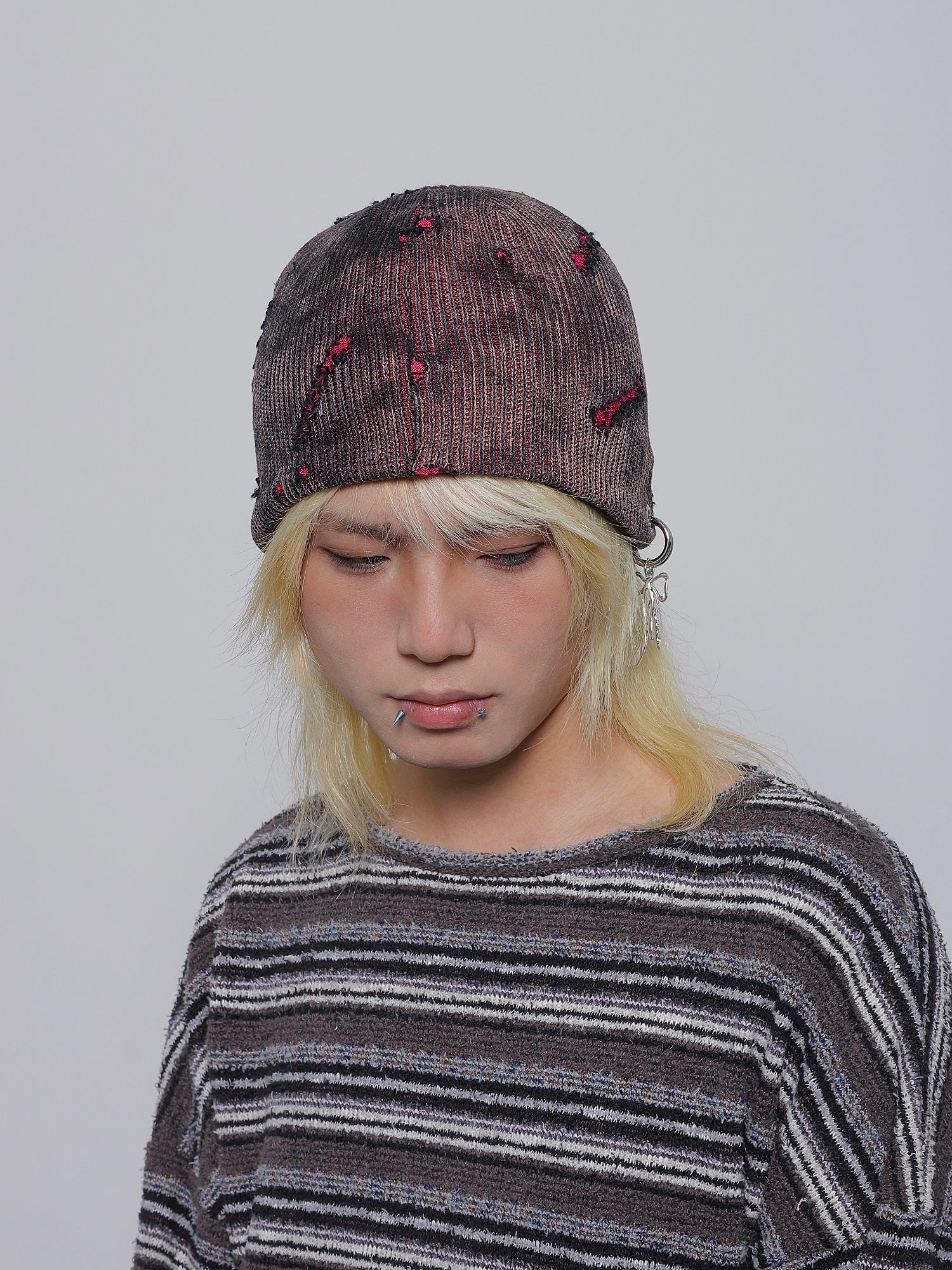 Y2K Knit Beanie with Cross Pendant