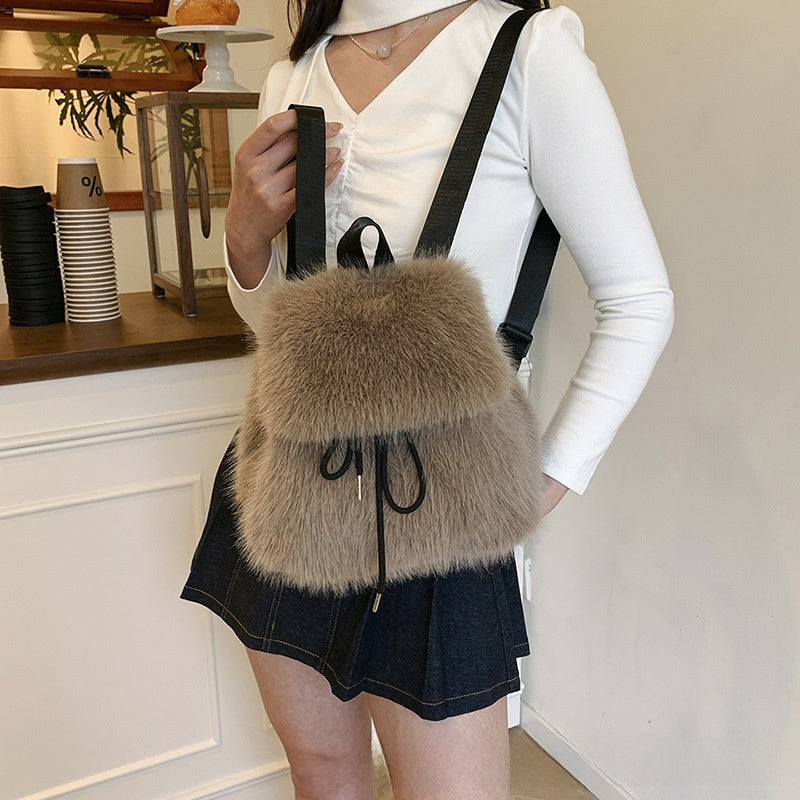 Plush Drawstring Backpack