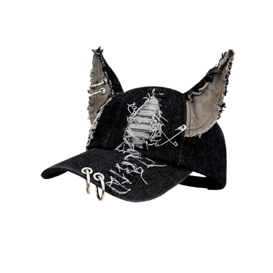 Punk Rabbit Ear Baseball Cap with Chains