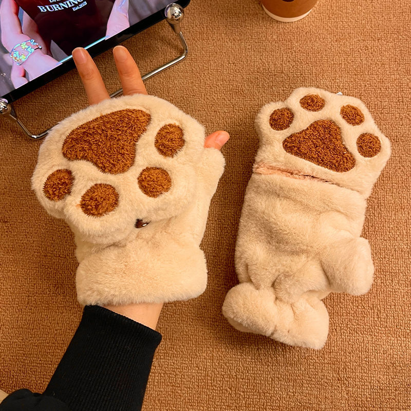 Cute Plush Flip Winter Gloves