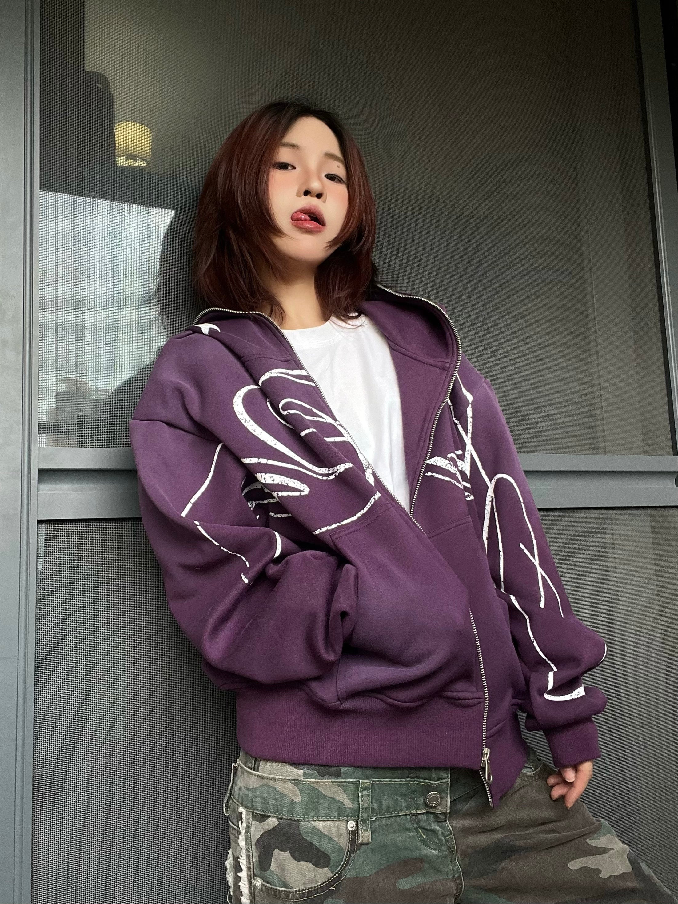 Y2K Printed Hooded Cardigan