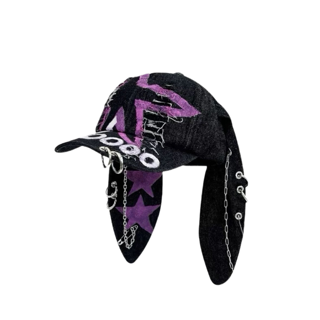 Punk Rabbit Ear Baseball Cap with Chains