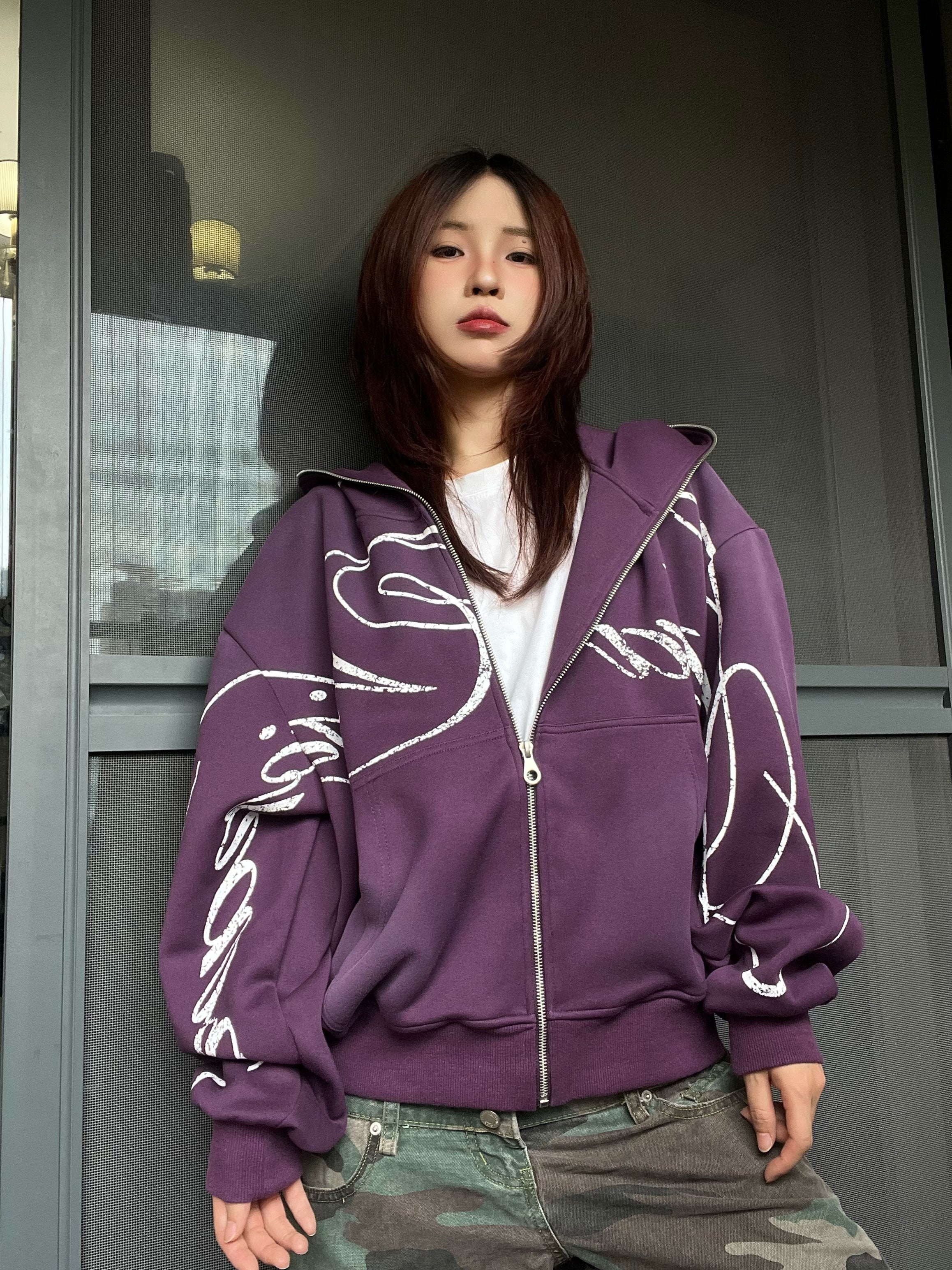 Y2K Printed Hooded Cardigan