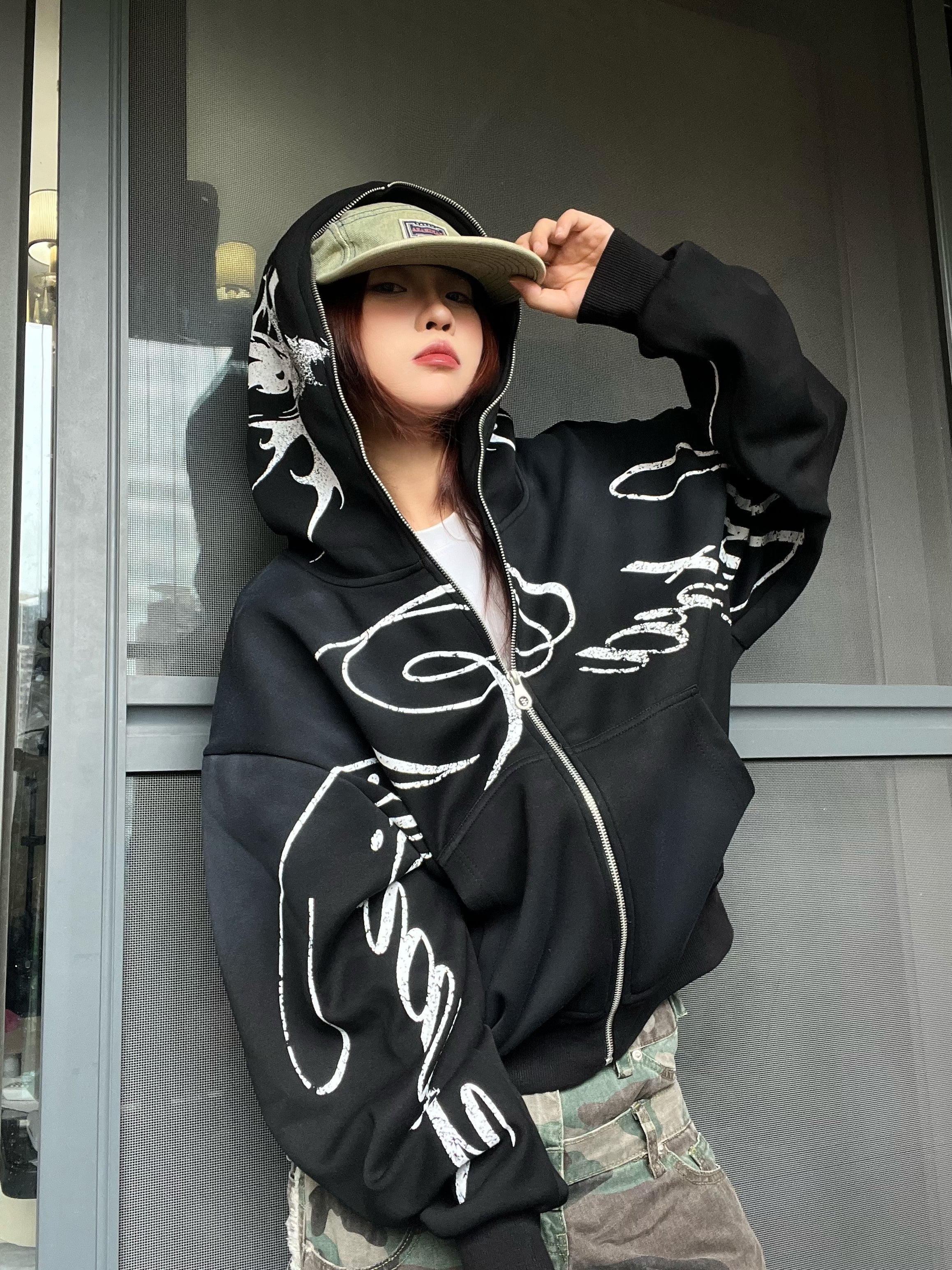 Y2K Printed Hooded Cardigan