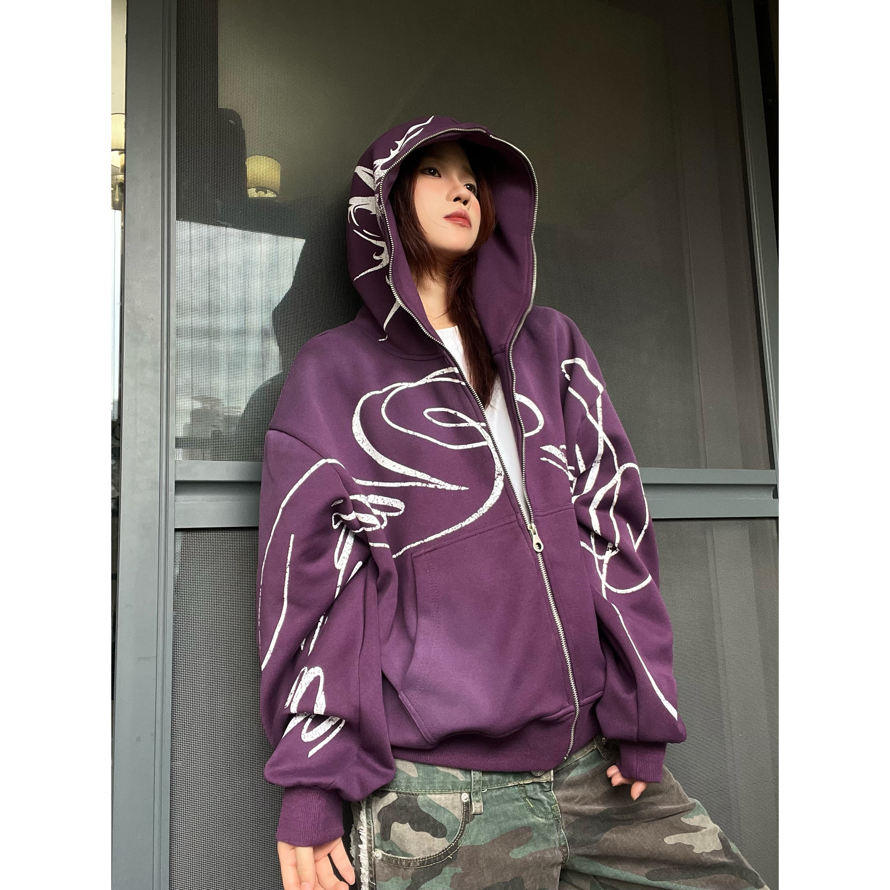 Y2K Printed Hooded Cardigan