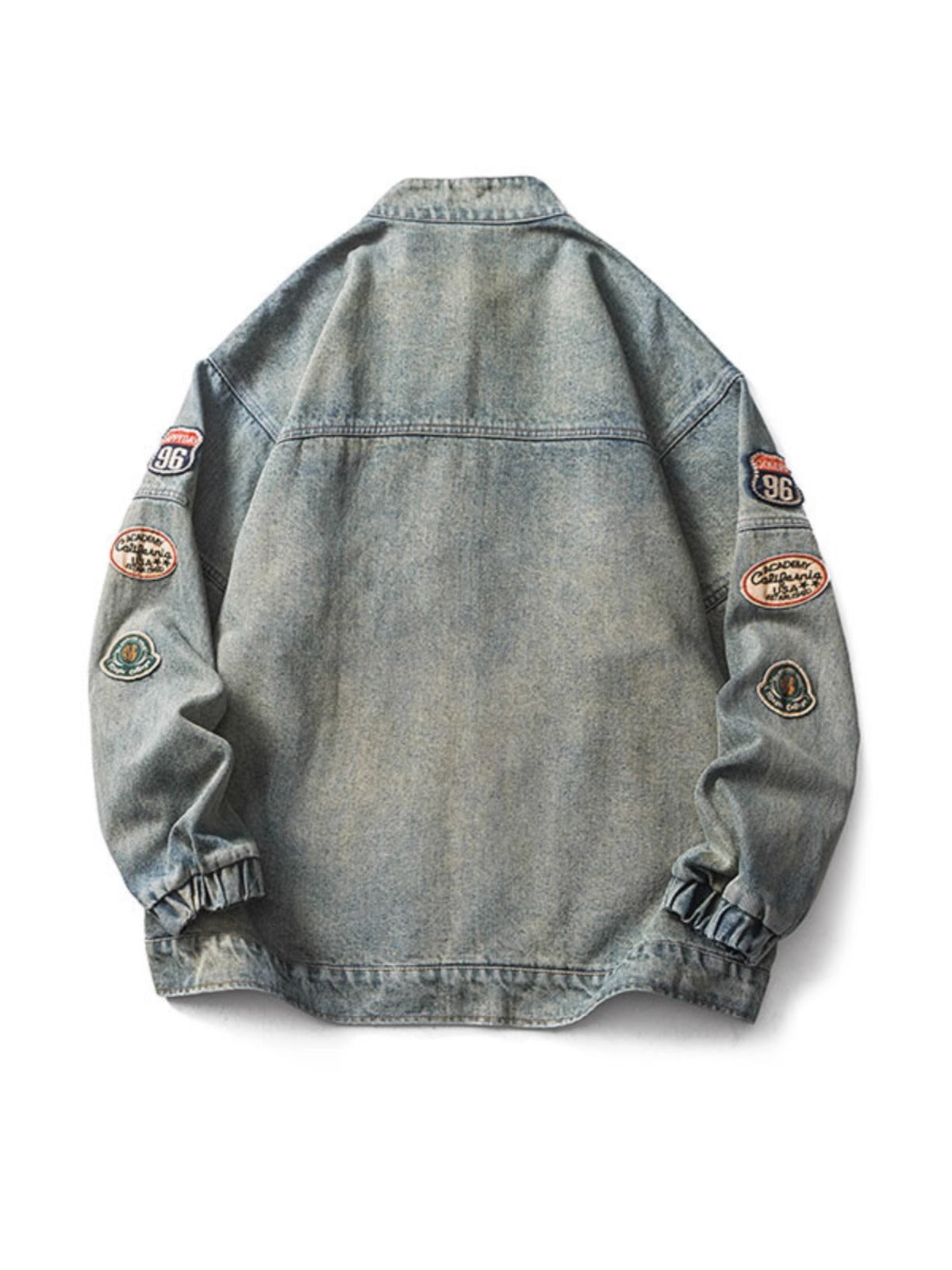 Washed grey stand-up collar denim jacket