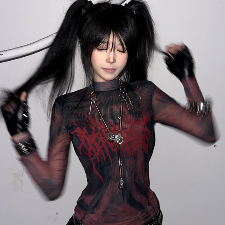 Women's Y2K Mesh Long-sleeved T-shirt