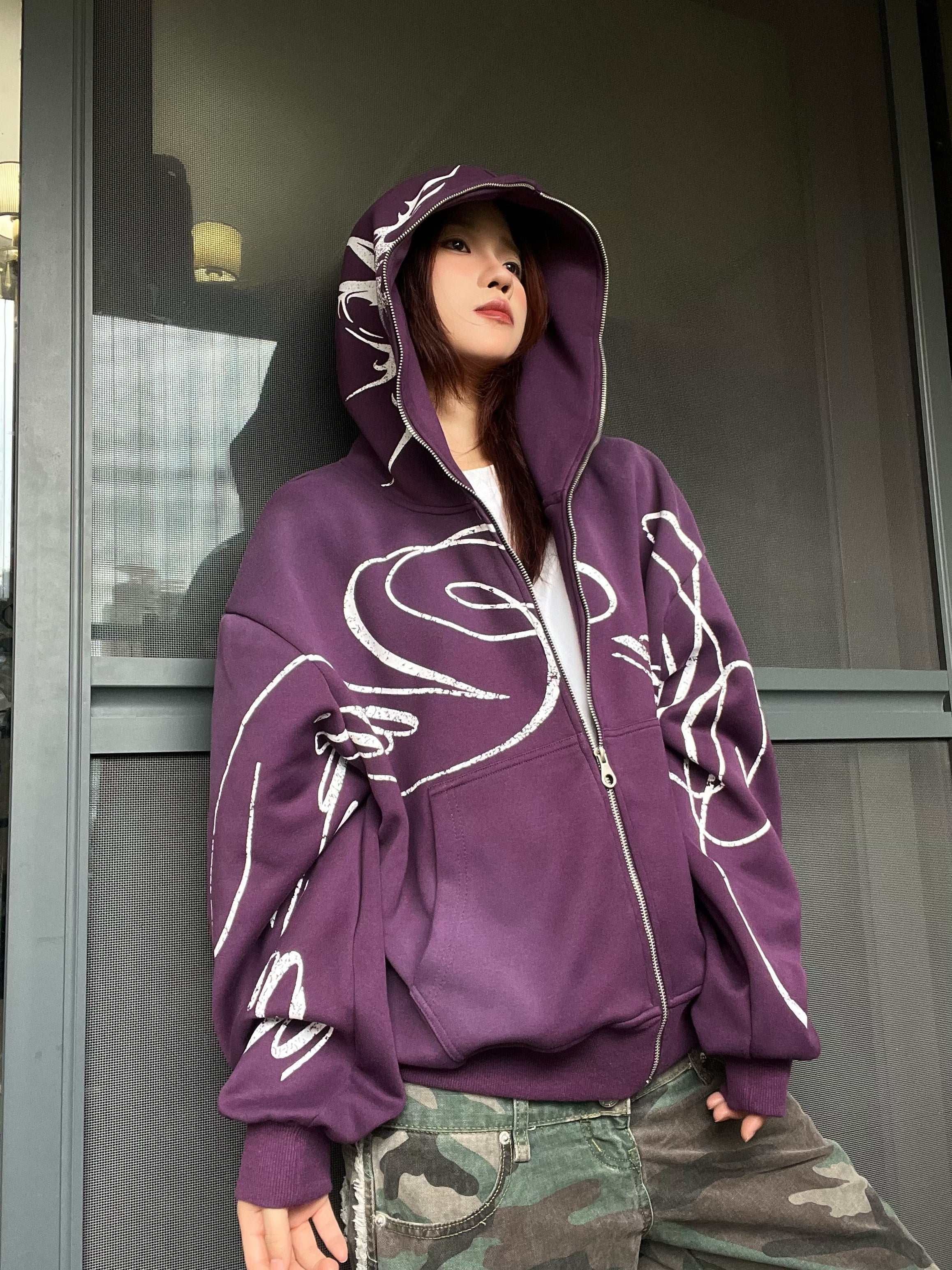 Y2K Printed Hooded Cardigan
