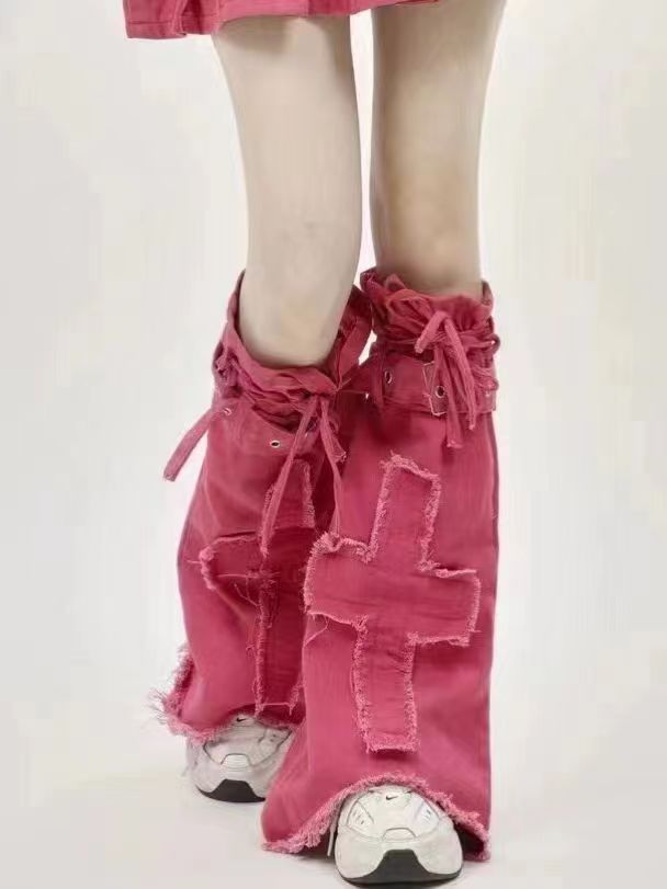 Y2K Denim Leg Cover with Cross Design