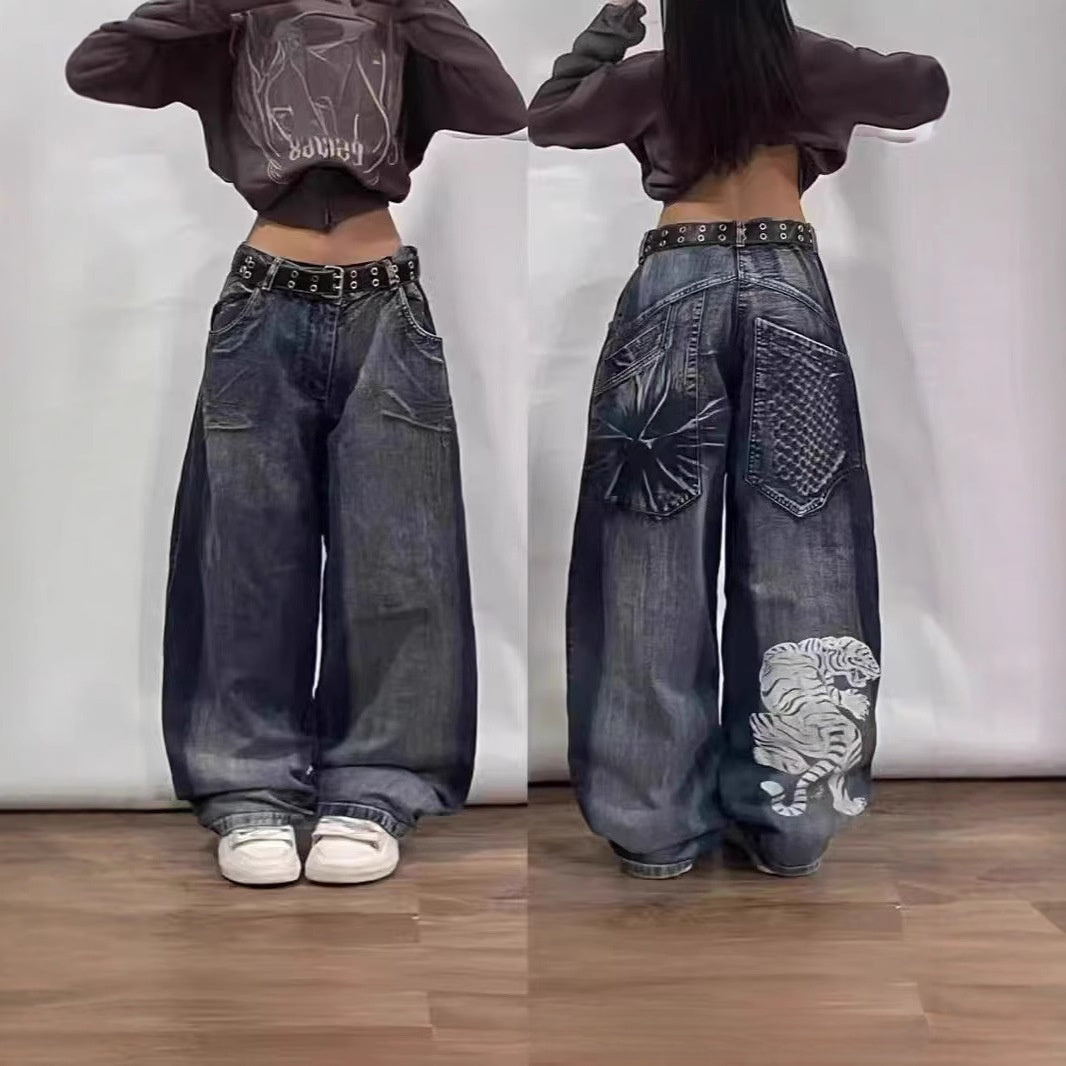 Y2k Gradient Loose Straight Denim Jeans for Men and Women