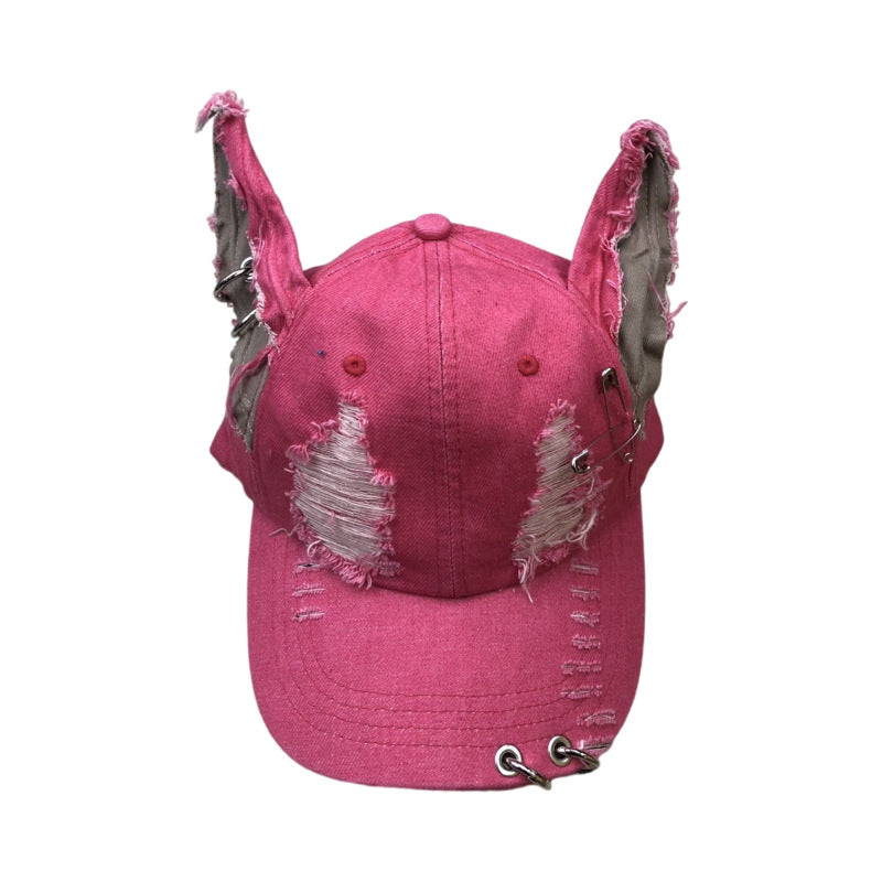 Punk Rabbit Ear Baseball Cap with Chains