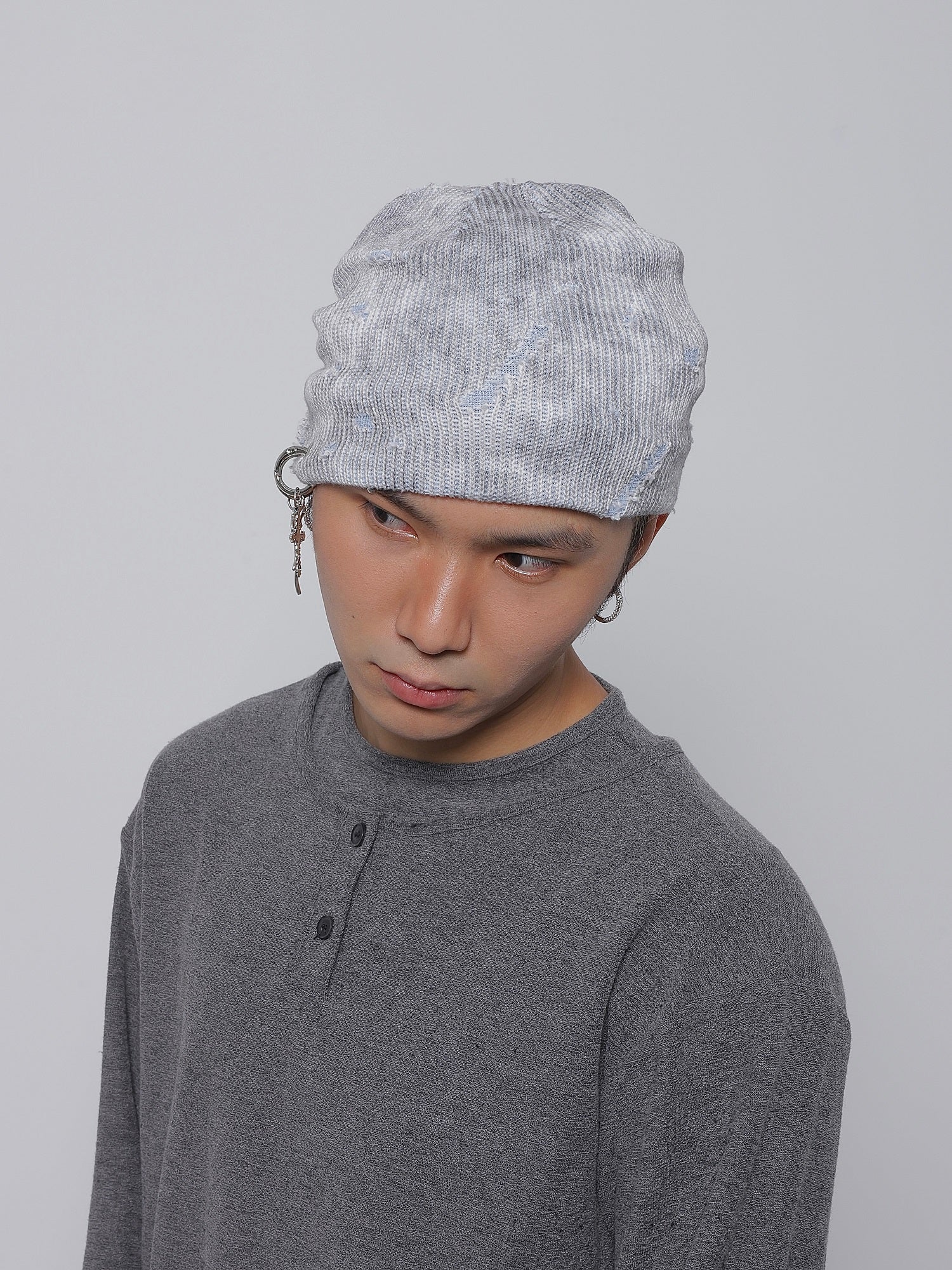 Y2K Knit Beanie with Cross Pendant