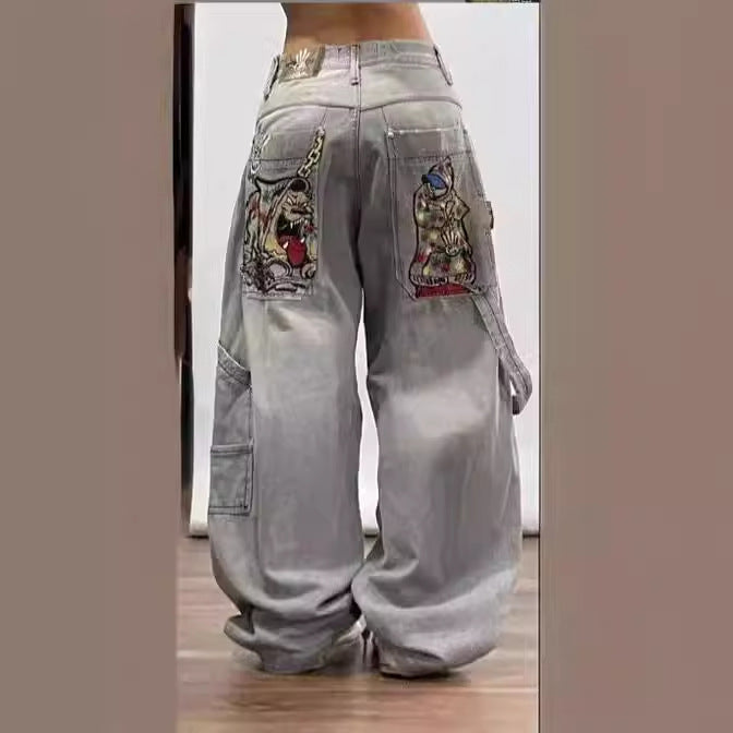 Y2k Gradient Loose Straight Denim Jeans for Men and Women