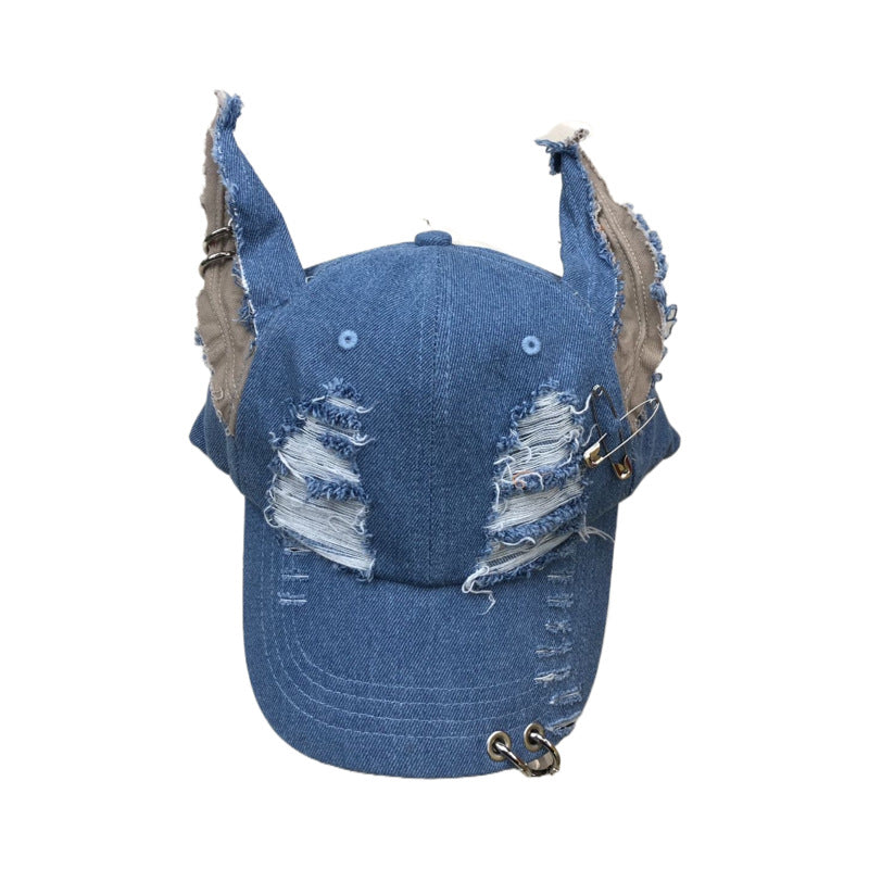 Punk Rabbit Ear Baseball Cap with Chains