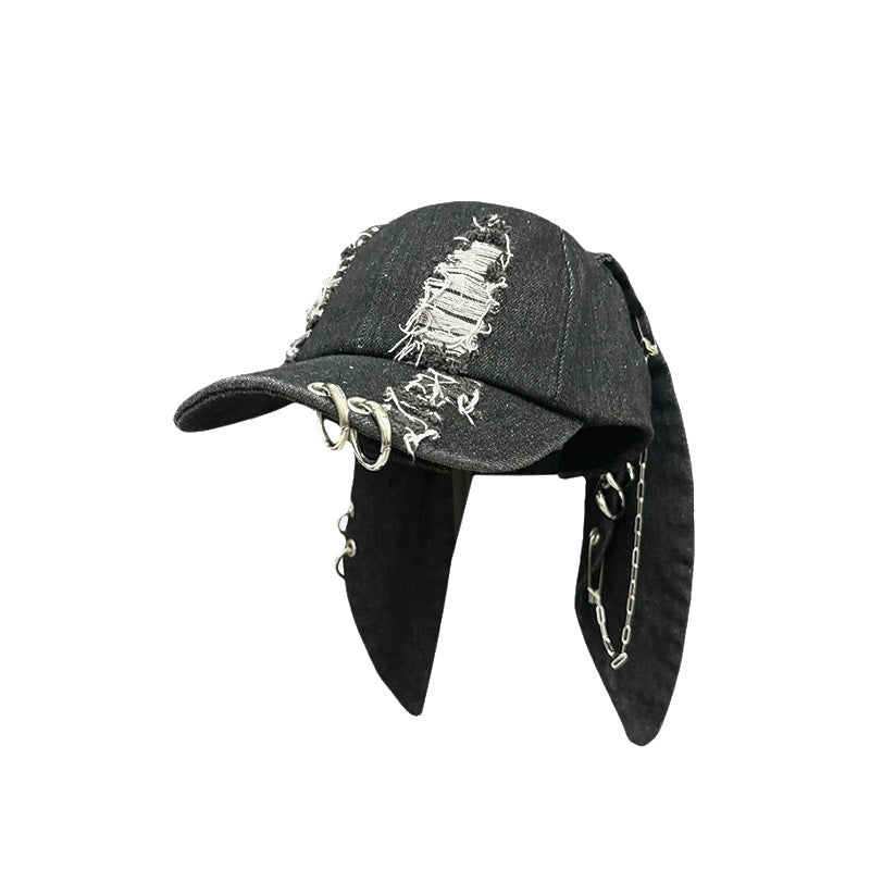Punk Rabbit Ear Baseball Cap with Chains